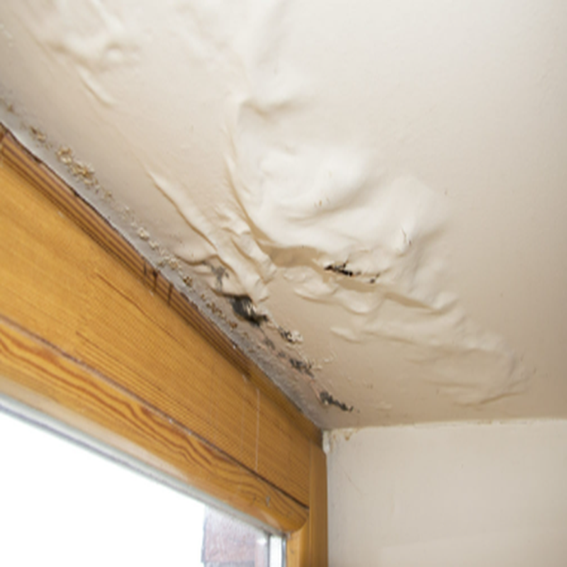 water-damage-ceiling-800x800 Water damaged ceiling near window with peeling paint and moisture stains